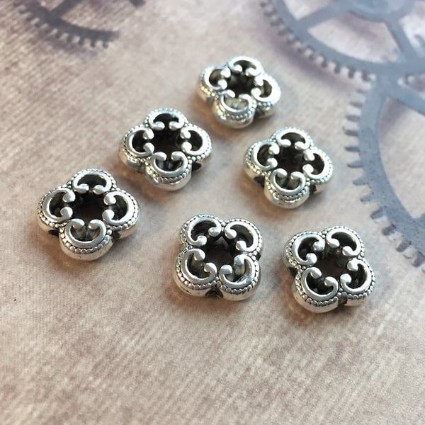 Pack of 20 - Floral Spacer Beads Antique Silver Carved Metal alloy