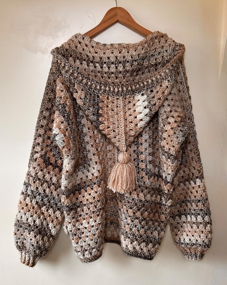 Coastal Inspired Crochet Hooded Jacket One Size (M - XL)