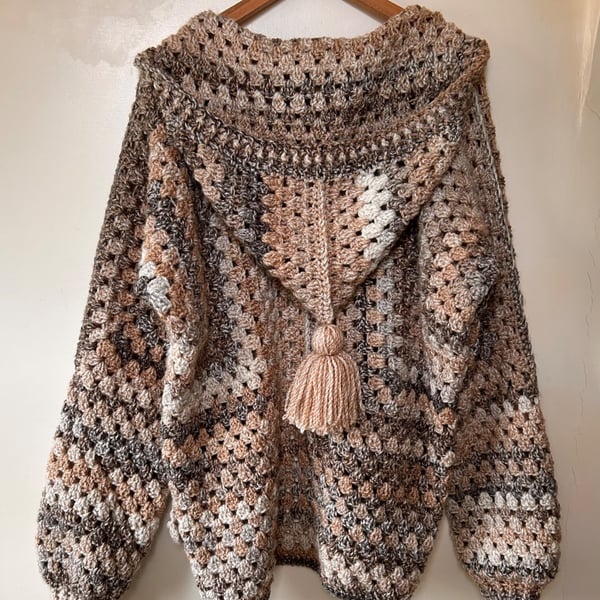 Coastal Inspired Crochet Hooded Jacket One Size (M - XL)