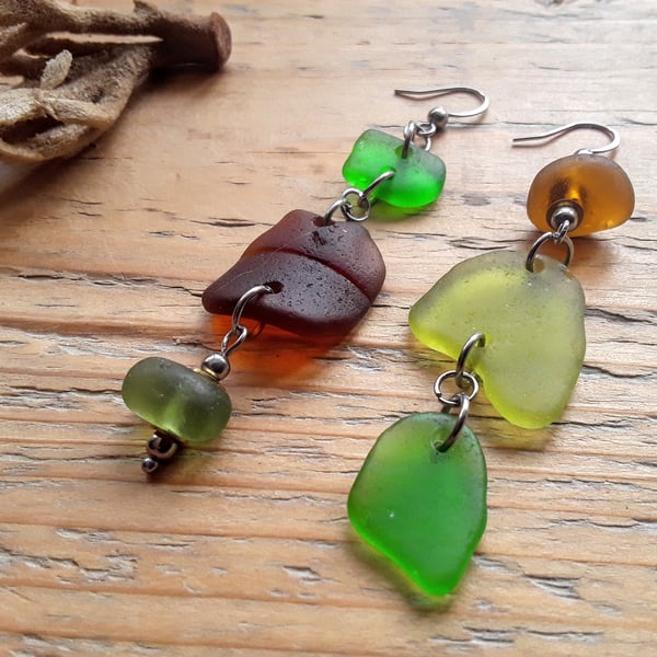 Beach Boho Dangle Earrings: Ambers & Greens