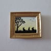 Doll House Miniature Original Painting Framed with Bunny Silhouette Rabbit 