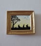 Doll House Miniature Original Painting Framed with Bunny Silhouette Rabbit  - Image 1