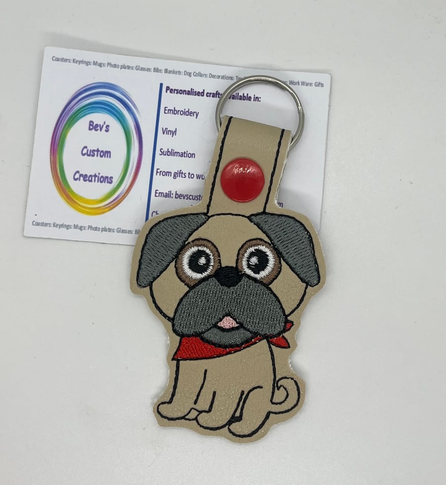 Embroidered Pug Keyring