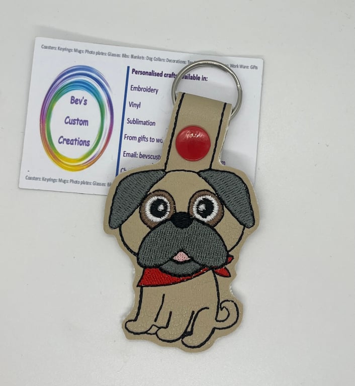 Embroidered Pug Keyring