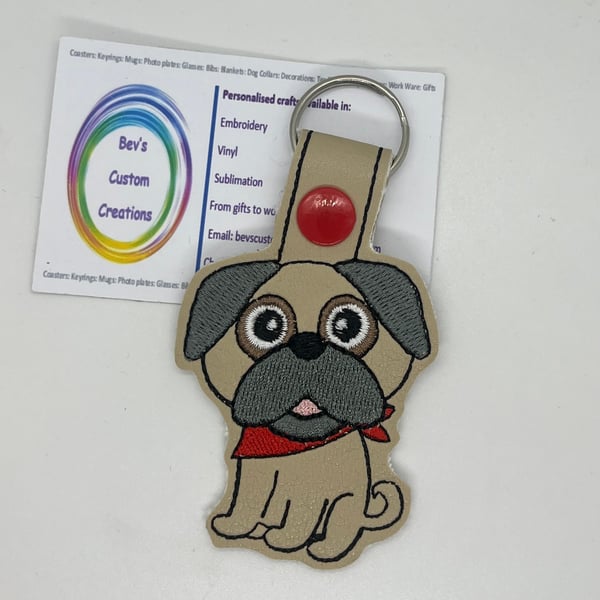 Embroidered Pug Keyring