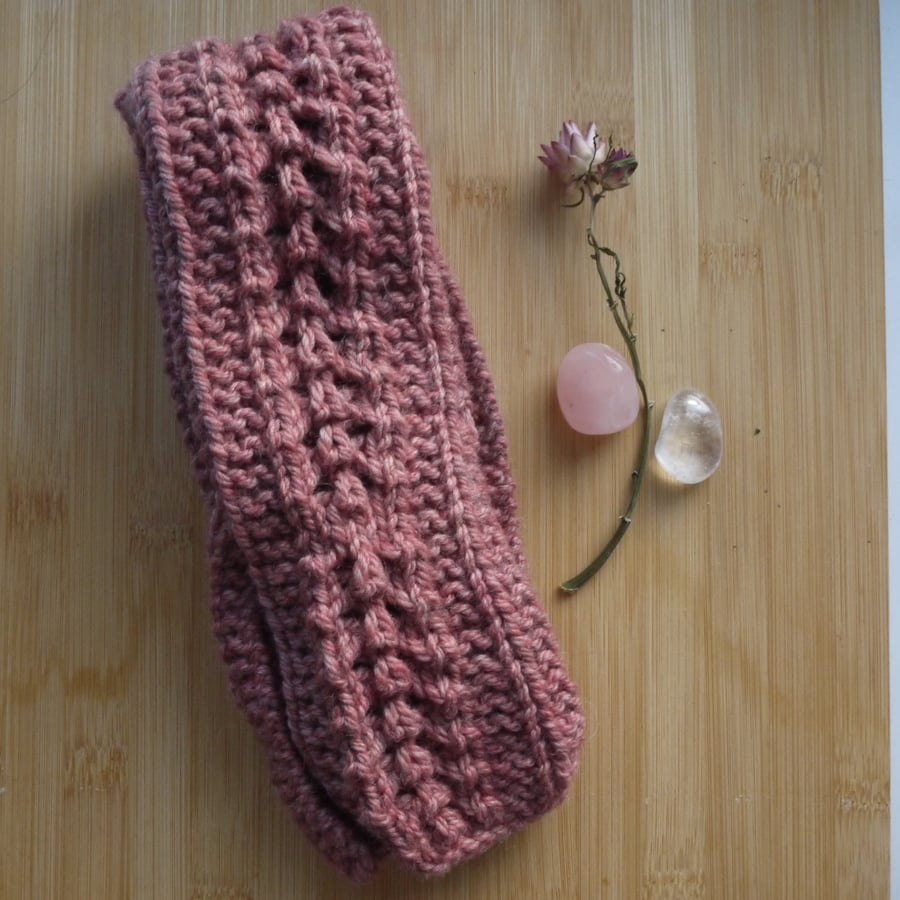 Loom knitted Dusky Rose summer scarf
