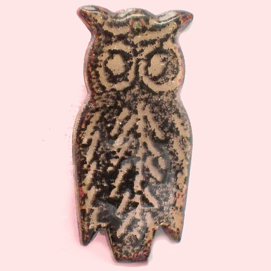 enamel brooch - black owl