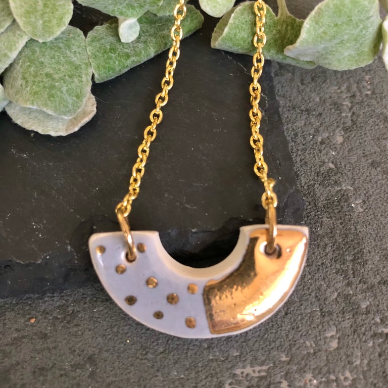 Ceramic half moon necklace - smokey lilac