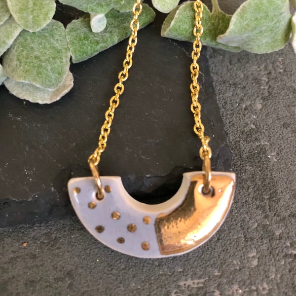 Ceramic half moon necklace - smokey lilac