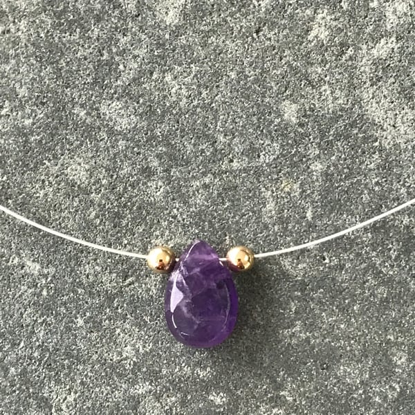 Amethyst gemstone bead necklace with gold filled beads, anniversary