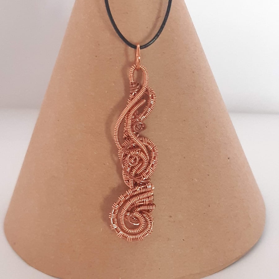 Copper wire wrapped free form swirl pendant