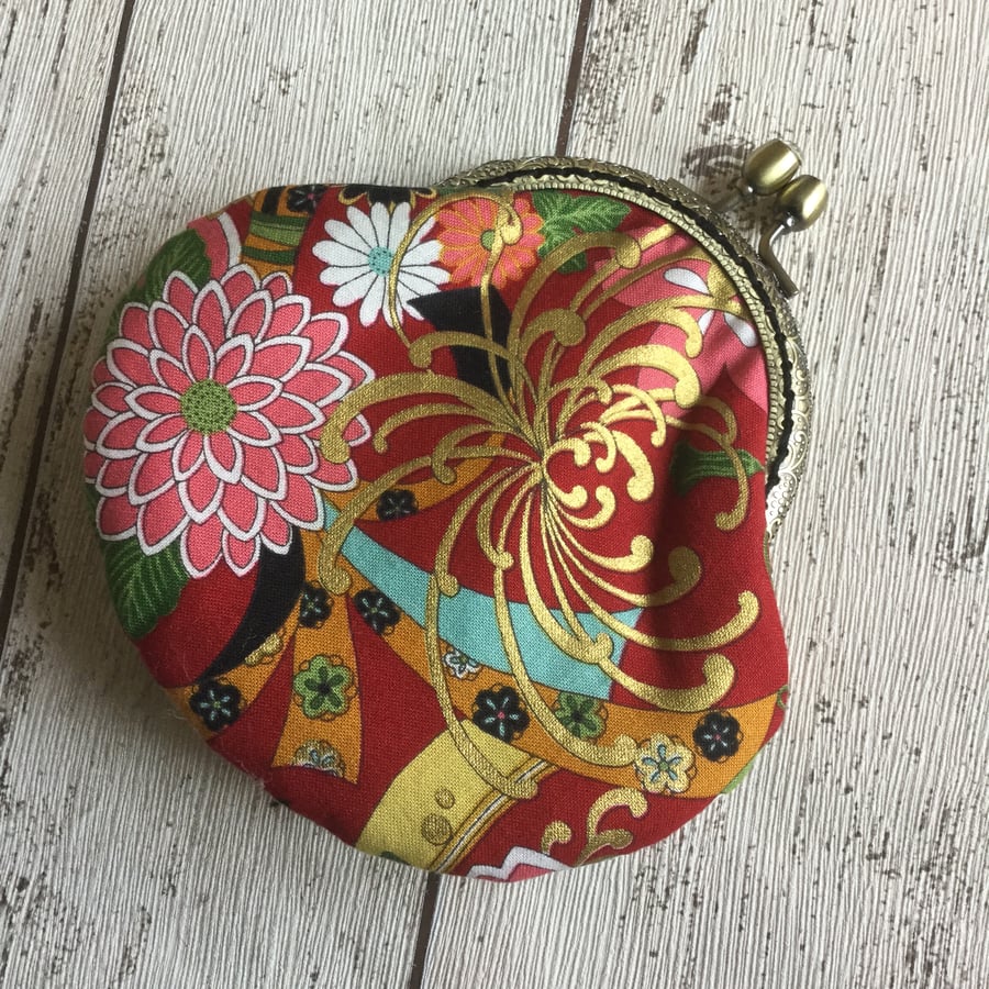 Japanese Inspired Floral Fabric  Clasp Coin Purse