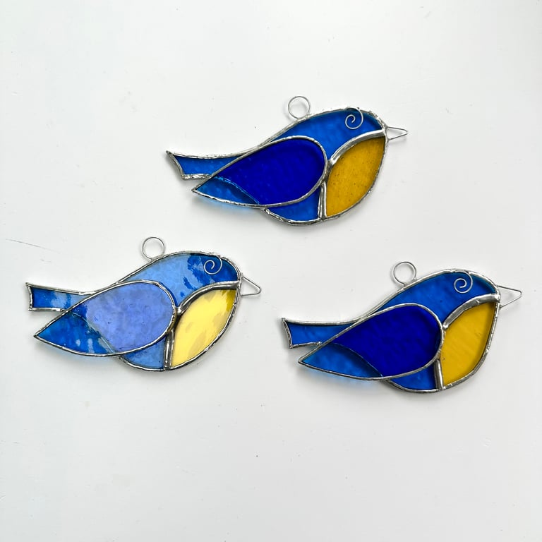 Stained Glass Mini Blue Tit Suncatcher - Handmade Window Decoration 