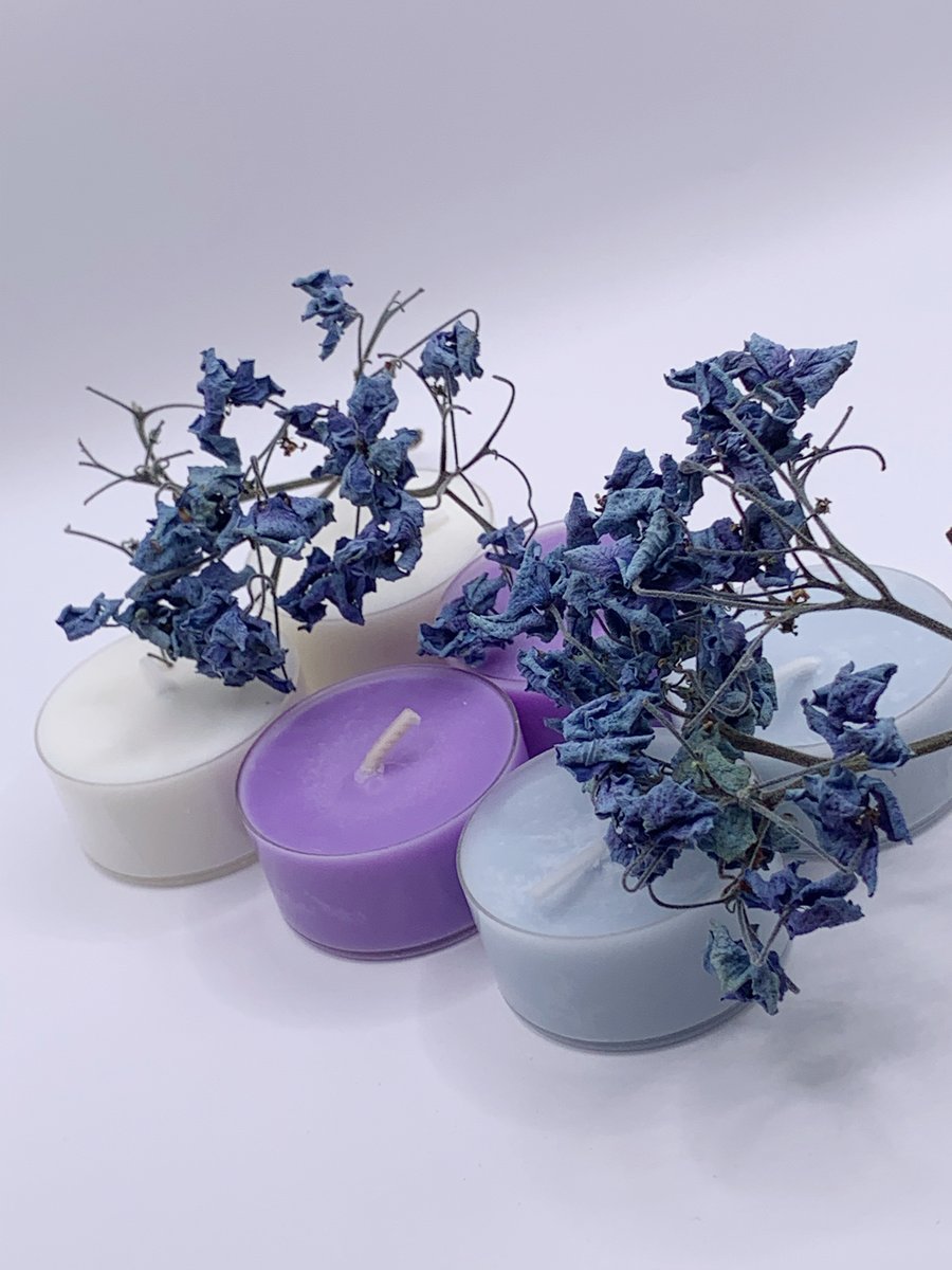 6 Pack Floral Essential Oil Tealights Jasmine Geranium and Magonlia