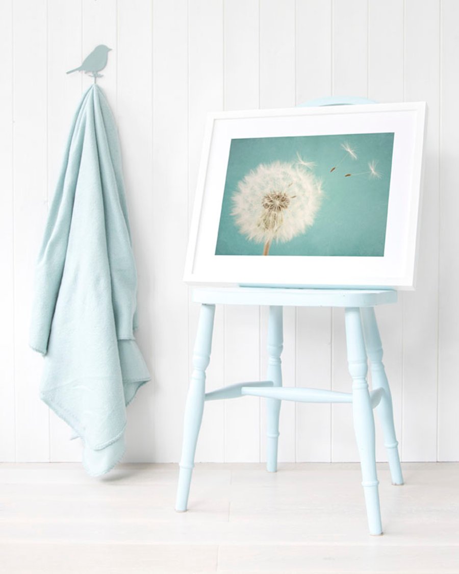 Dreamy nursery print - Make a wish wall art - Duck egg blue dandelion art print