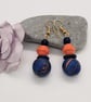 Orange and royal blue polymer clay earrings  - Image 2