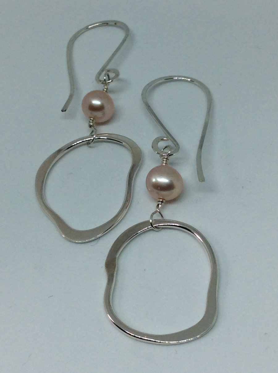 Pink oval pearl earrings