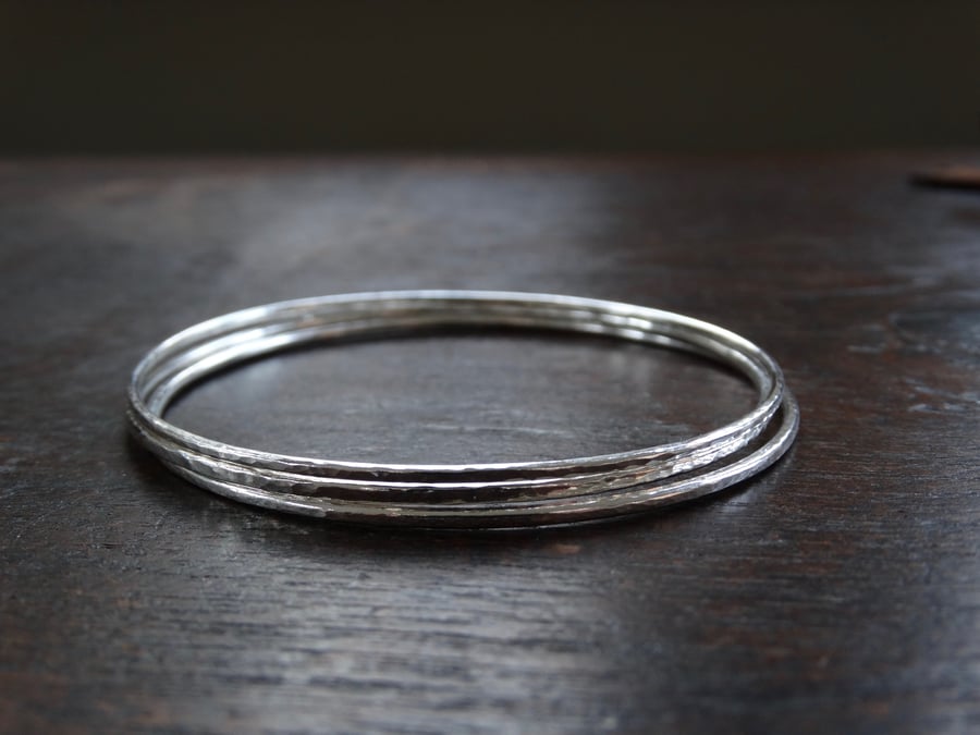 Set of three graduated recycled sterling silver stacking bangles
