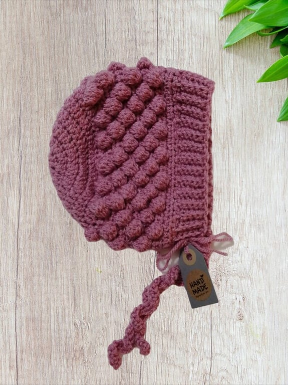 Boho baby girl bonnet, baby hat, handmade, crochet, 0-3 months, baby shower gift