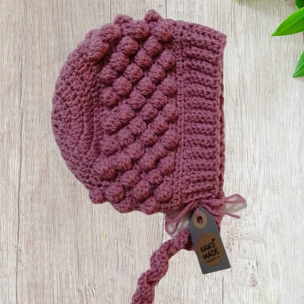 Boho baby girl bonnet, baby hat, handmade, crochet, 0-3 months, baby shower gift