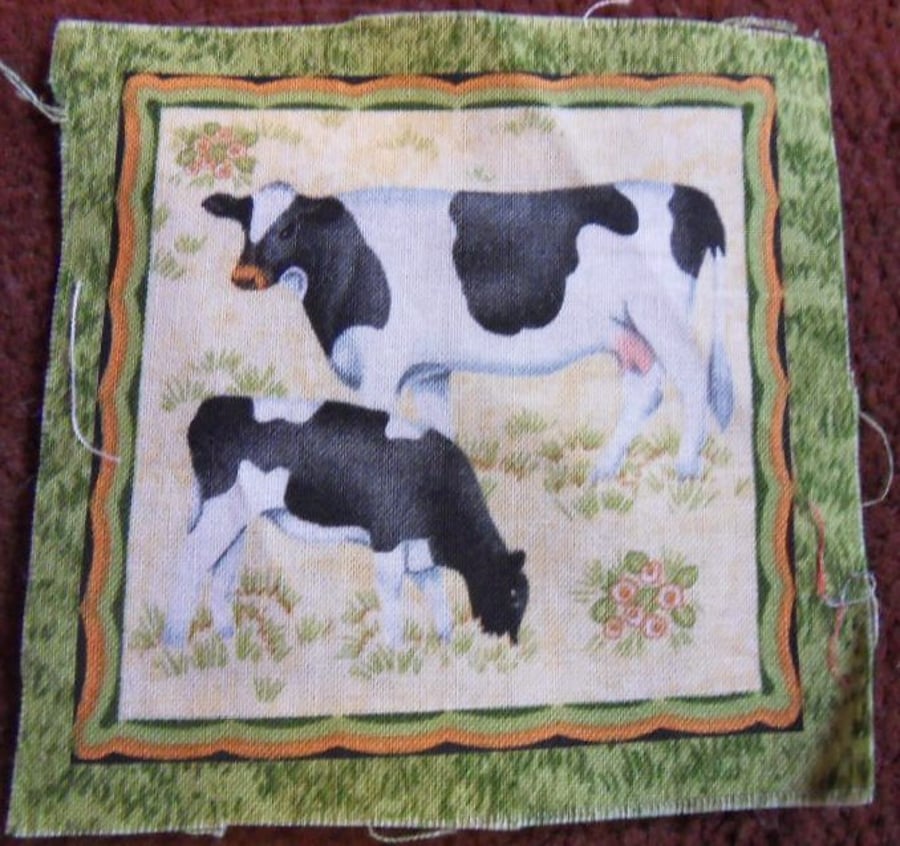 100% cotton fabric squares. Cow, calf (113)
