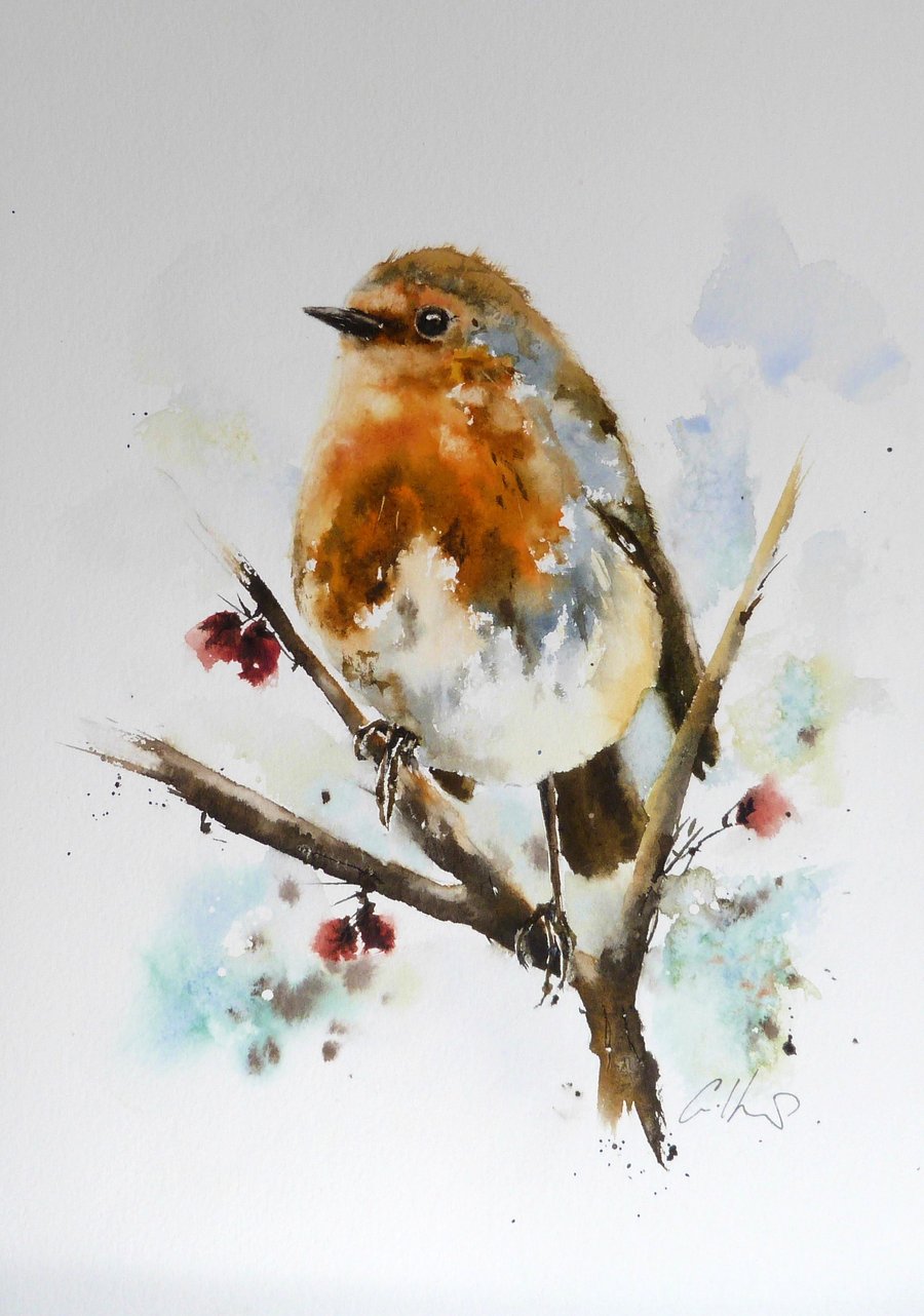 A Gentle Robin, Original Watercolour Painting.