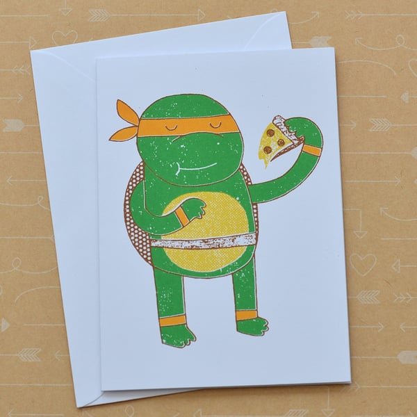 Michelangelo Teenage Ninja Mutant Turtles - Hand Screen Printed Card