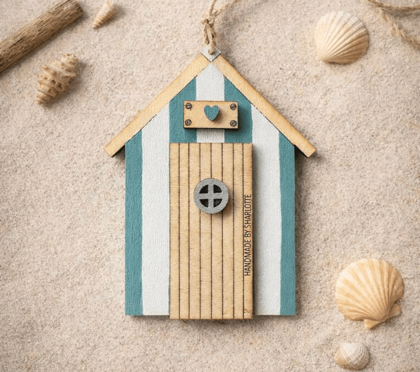 Wooden Blue Beach Hut Hanging Ornament Without Surfboard