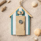 Wooden Blue Beach Hut Hanging Ornament Without Surfboard