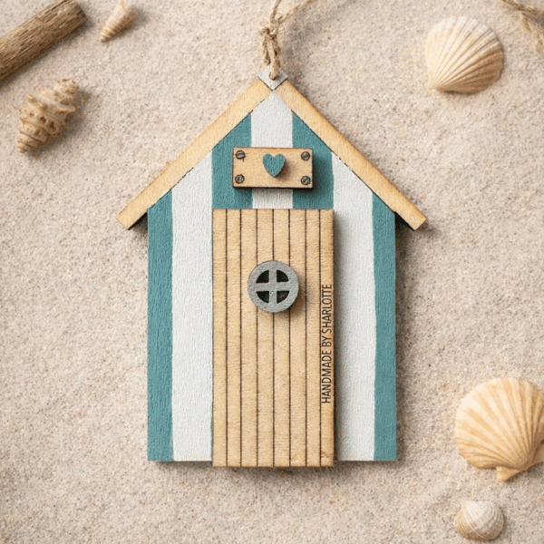 Wooden Blue Beach Hut Hanging Ornament Without Surfboard