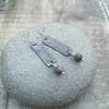 Sterling Silver Floral Oxidised Earrings with Green Moss Jade Gemstones