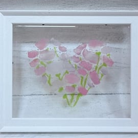 Fused Glass Heart of Flowers Framed Picture, Valentines Day, Mothers Day, Gift, 