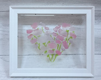 Fused Glass Heart of Flowers Framed Picture, Valentines Day, Mothers Day, Gift, 