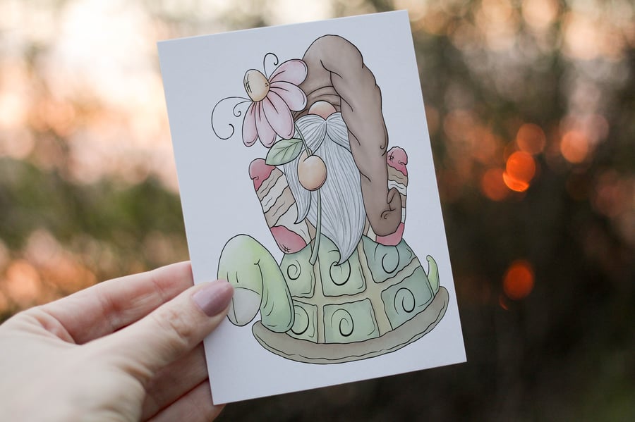 Gnome & Tortoise Birthday Card, Gonk Birthday Card, Personalized Gnome Card