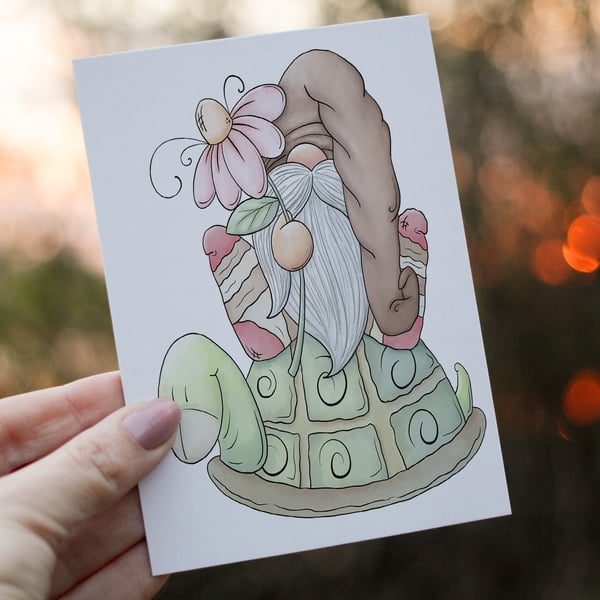 Gnome & Tortoise Birthday Card, Gonk Birthday Card, Personalized Gnome Card