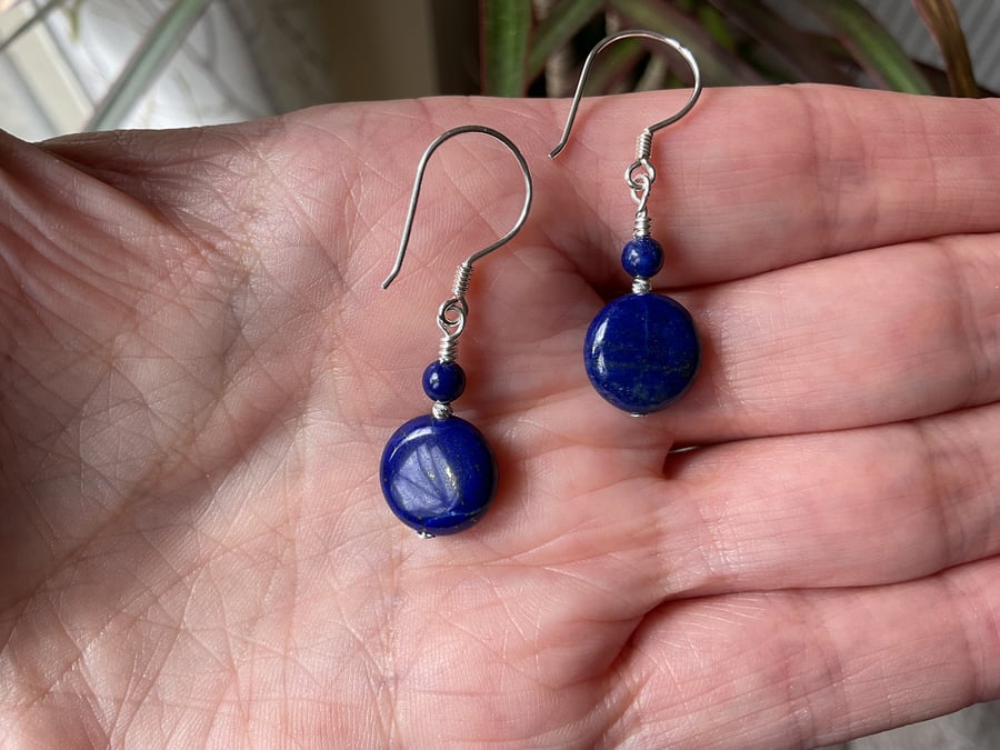 Lapis Lazuli gemstone and Sterling silver dainty drop earrings