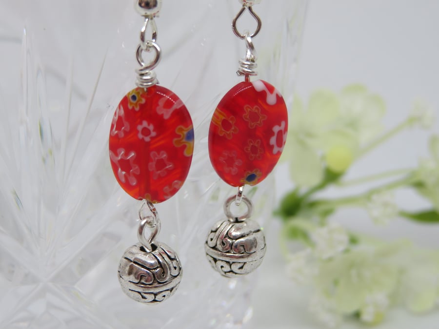 Red Millefiori Earrings