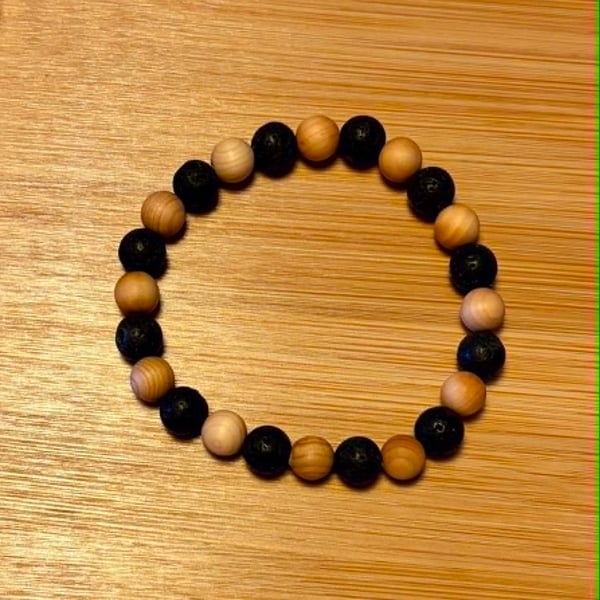 Lava Stone & Natural Wood Bead Bracelet