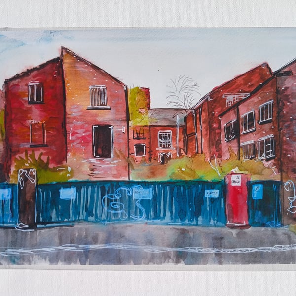 'Keep Out!' an urban scene watercolour print A5