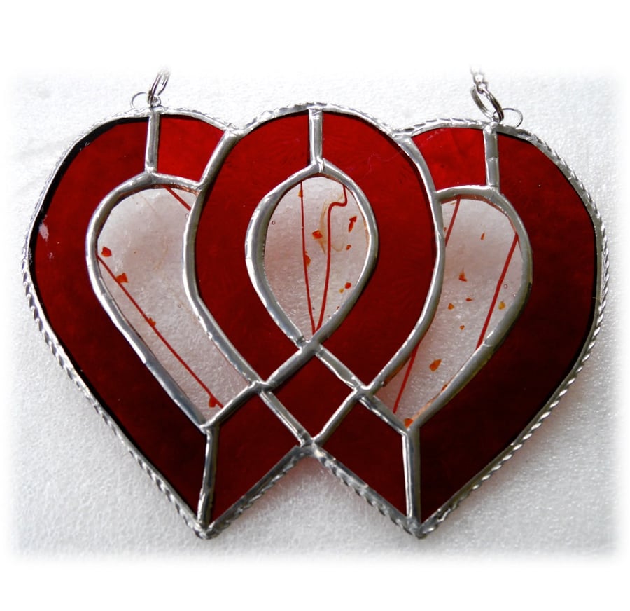 Entwined Heart Suncatcher Stained Glass Ruby 40th Wedding 018