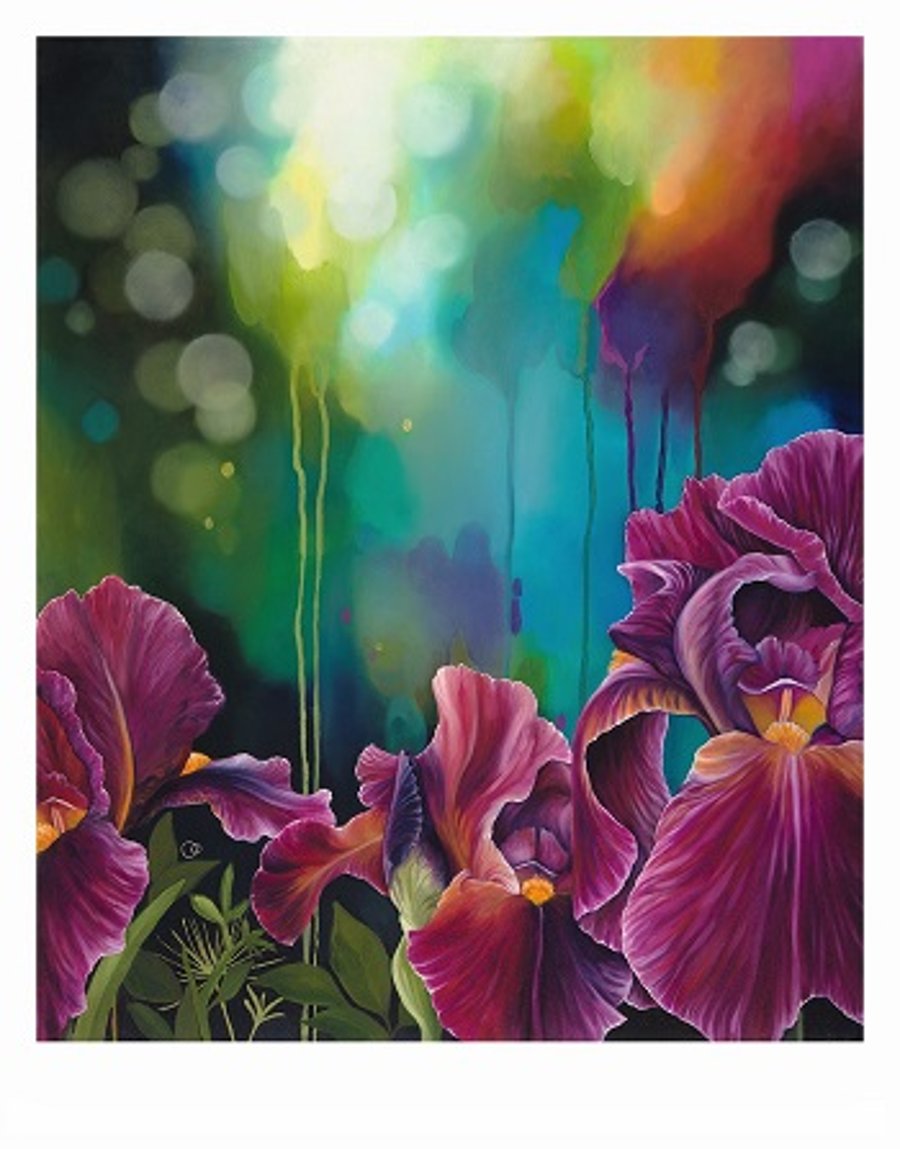 "Fire Irises" Digital Print Red Bearded Irises Flowers