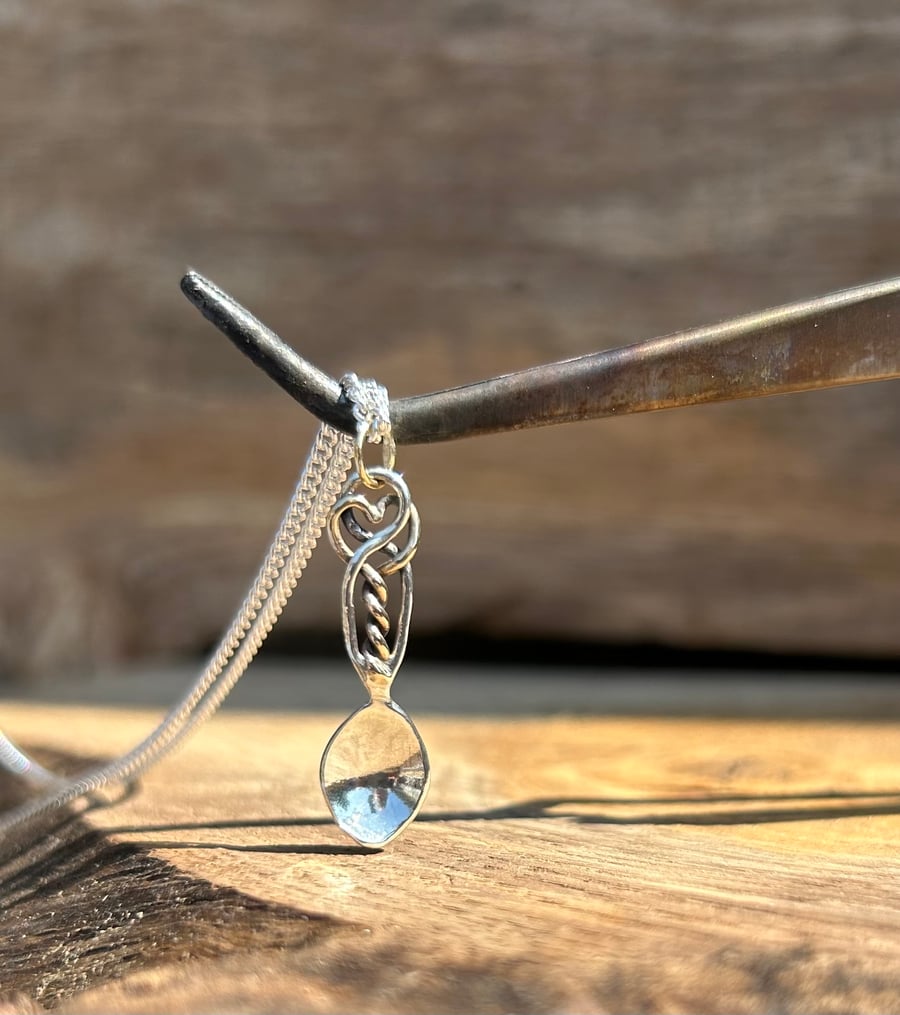 Handmade 9ct Gold & Sterling Silver Welsh Love Spoon Pendant Necklace 
