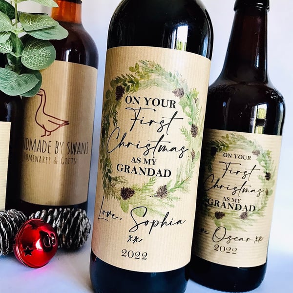 First christmas as grandparents wine label, gift for new grandparents, gift for 