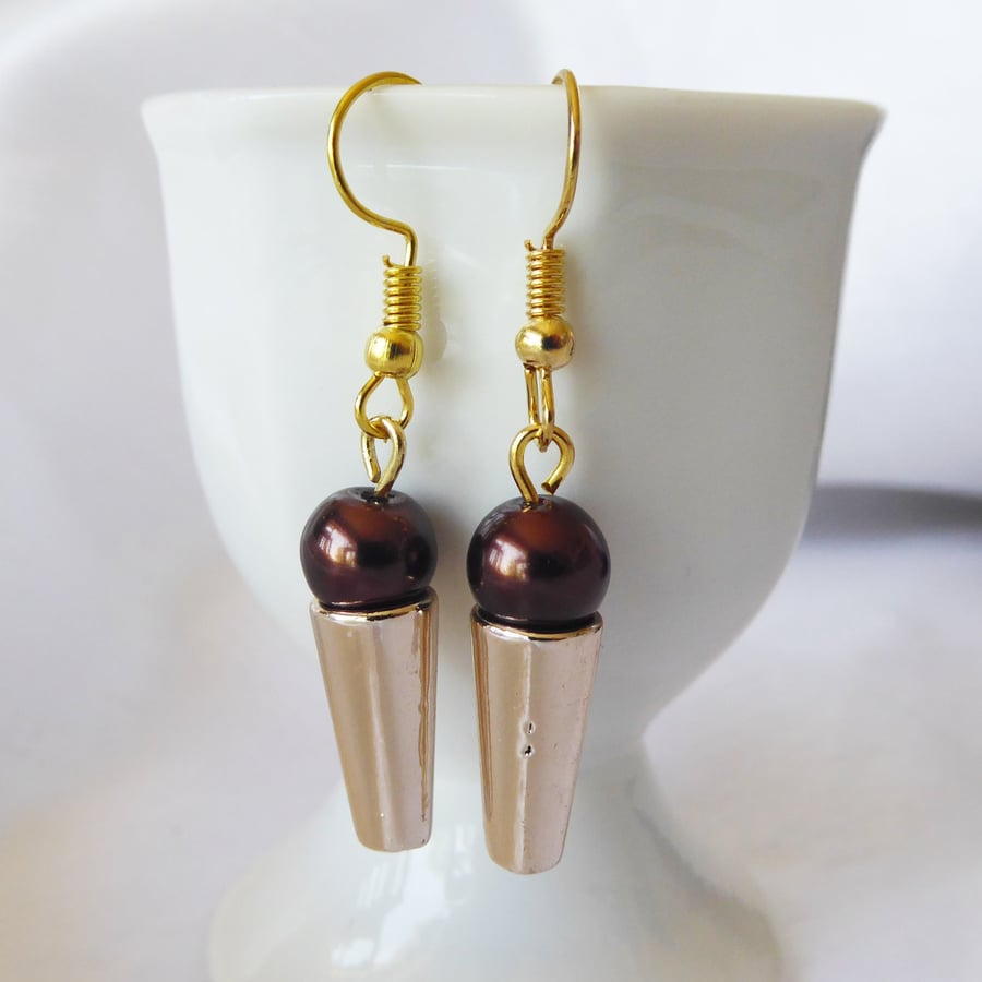 Chocolate Ice Cream Cone Earrings with gold plated ear-wires
