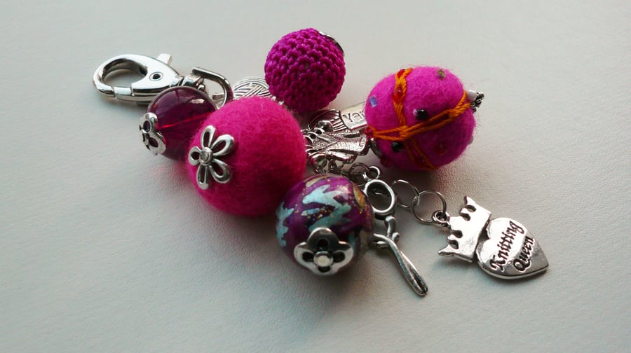 Hot Pink Knitting Themed Handbag Charm  KCJ862