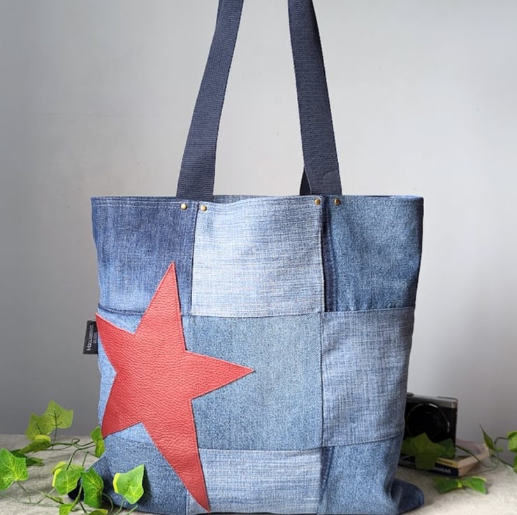 Denim Large Tote Bag. Recycled Denim Patchwork - Folksy Denim Large Tote Bag. Recycled Denim Patchwork - Folksy
