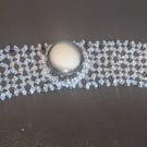 Woven Black and White Button and Bead Bracelet