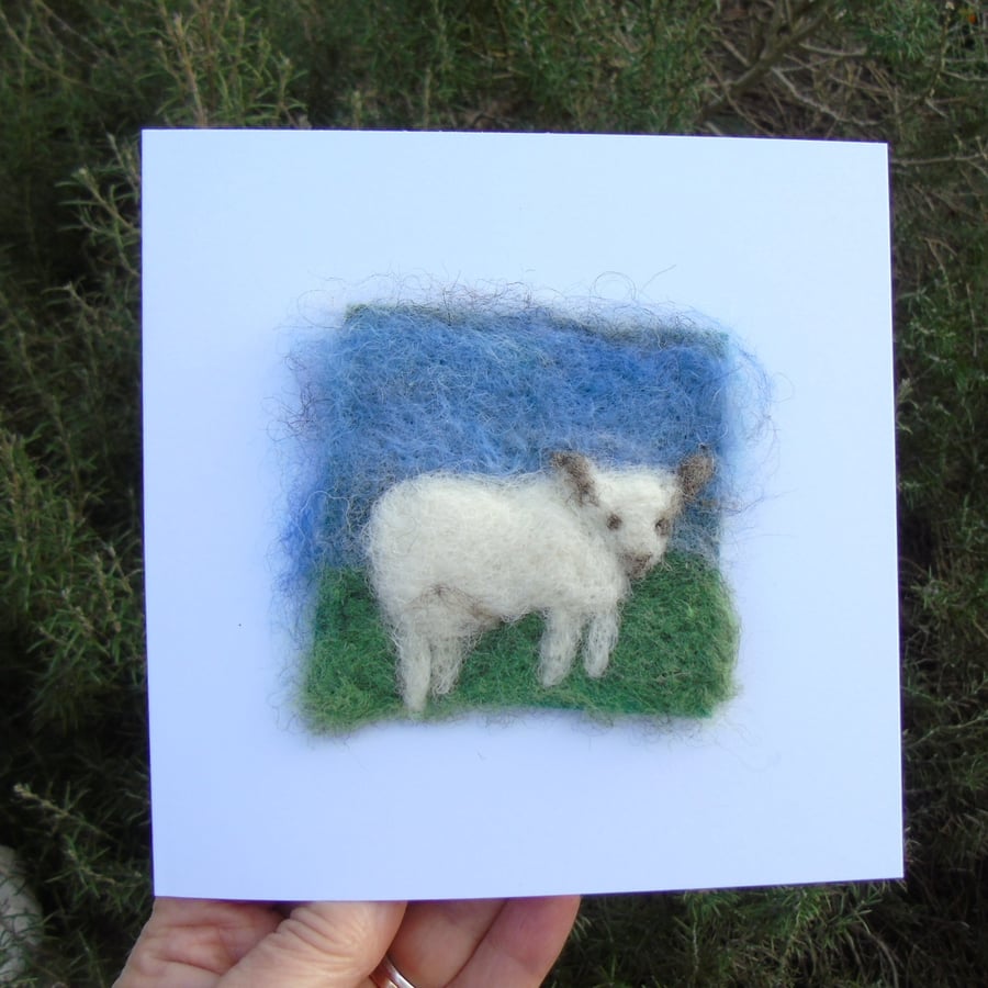 Birthday card Cheviot Sheep  Lamb Needlefelt wool card