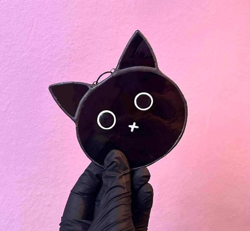 Stained Glass Black Cat Decoration