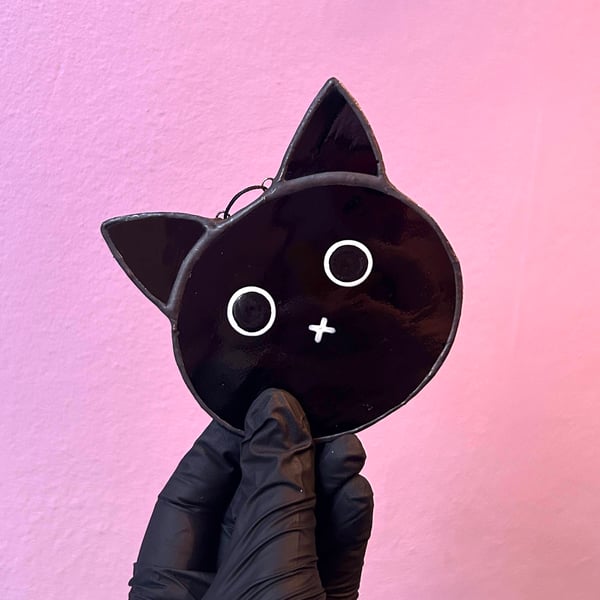 Stained Glass Black Cat Decoration